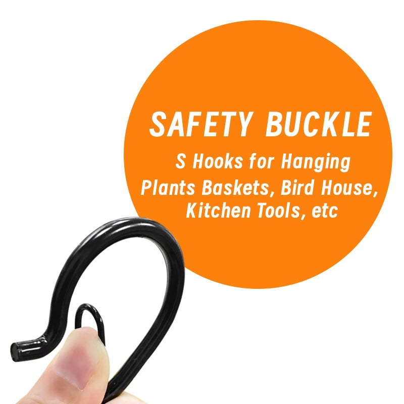 iCafePub 12 PCS S Hooks for Hanging with Safety Buckle, 3.5 inch Heavy Duty Metal S Shaped Hooks for Kitchen Utensil, Cups, Pots, Plants, Bags, Hats (Black) - Image 2