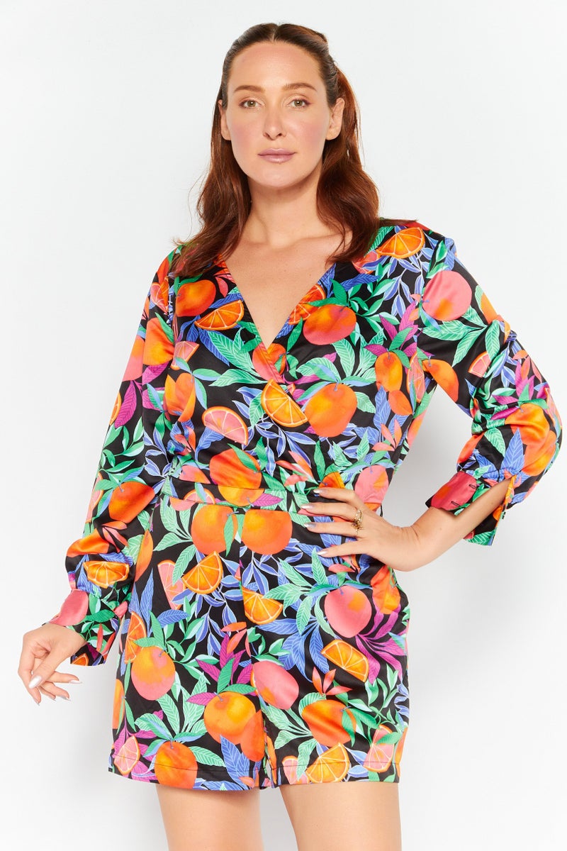 Nina Parker Women Plus Size Allover Print Sleeveless Playsuit, Black  - Image 1