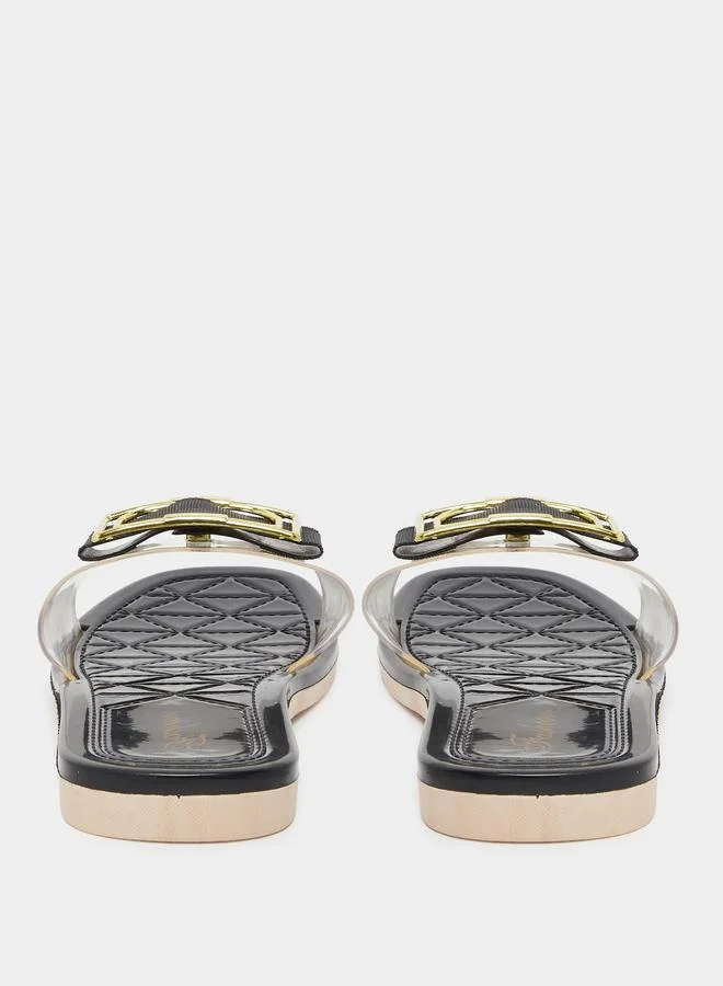 Take Two Take Two Buckle Decoration Transparent Vamp Flat Sandals