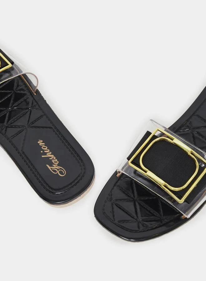 Take Two Take Two Buckle Decoration Transparent Vamp Flat Sandals