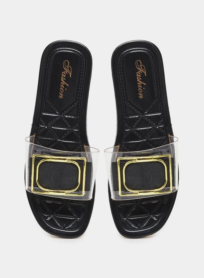 Take Two Take Two Buckle Decoration Transparent Vamp Flat Sandals