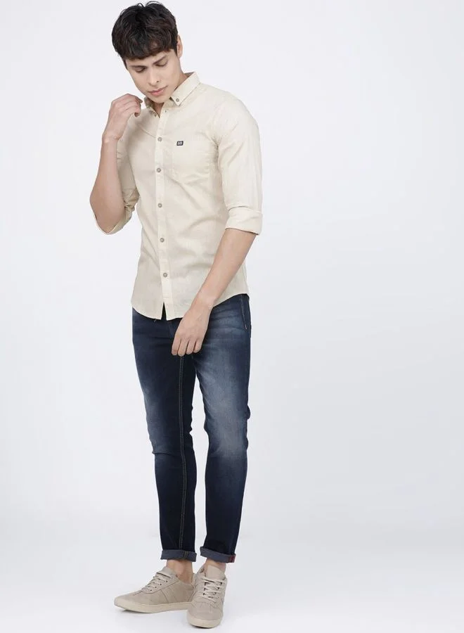 The Indian Garage Co Men Slim Fit Solid Full Sleeves Cutaway Collar Casual Shirt