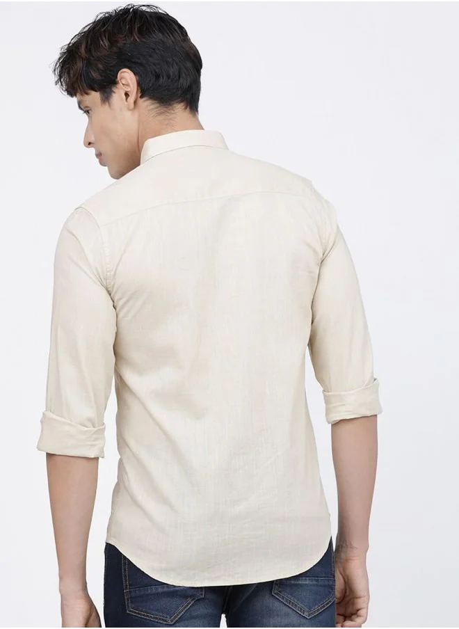 The Indian Garage Co Men Slim Fit Solid Full Sleeves Cutaway Collar Casual Shirt