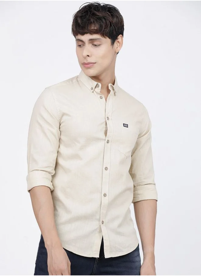 The Indian Garage Co Men Slim Fit Solid Full Sleeves Cutaway Collar Casual Shirt