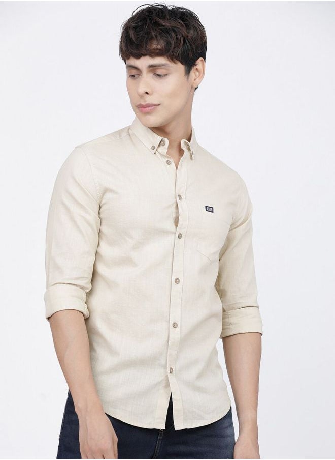 The Indian Garage Co Men Slim Fit Solid Full Sleeves Cutaway Collar Casual Shirt  - Image 1
