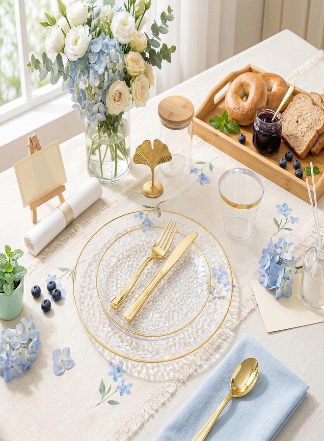 Rubtlamp 180 Pcs Clear Gold Plastic Dinnerware Set, Hammered Plastic Party Plates, Heavy-Duty, Elegant & Fancy Disposable Plates, Clear And Gold Plastic Plates for Party, Wedding - Image 4