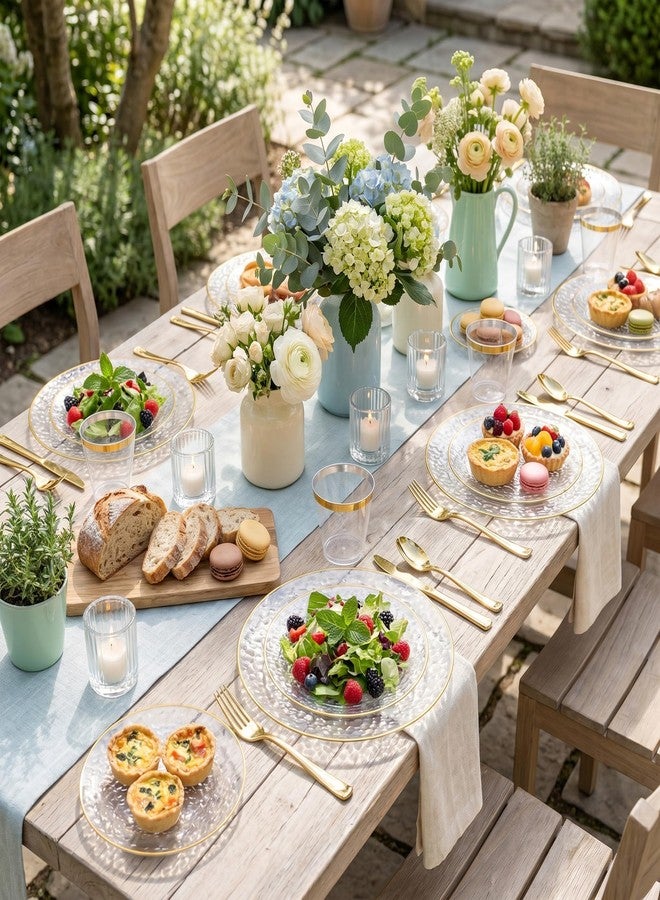 Rubtlamp 180 Pcs Clear Gold Plastic Dinnerware Set, Hammered Plastic Party Plates, Heavy-Duty, Elegant & Fancy Disposable Plates, Clear And Gold Plastic Plates for Party, Wedding - Image 5