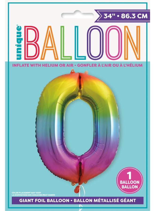 Unique 34" Giant  Rainbow Number 0 Foil Balloon - Image 3