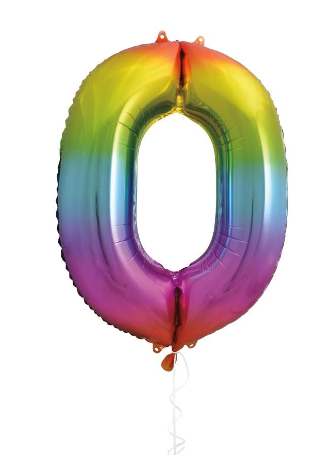 Unique 34" Giant  Rainbow Number 0 Foil Balloon - Image 1