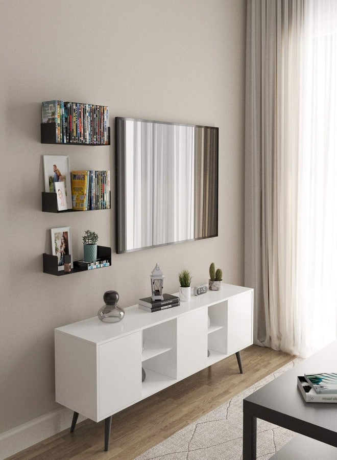 والنيتشر مجموعة رفوف تخزين الكتب والأقراص المدمجة وأقراص DVD من Wallniture Bali باللون الأسود، مكونة من 3 قطع، رفوف كتب معدنية عائمة للجدار - Image 3