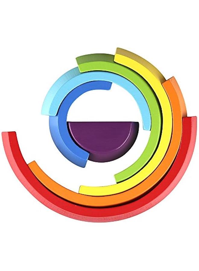 Wooden Rainbow Stacker Nesting Puzzle Blocks - Tunnel Stacking Game Building Creative Color Shape Matching Jigsaw Learning Toy Set Board Early Development Gift for Kids Boy Girl - Image 5