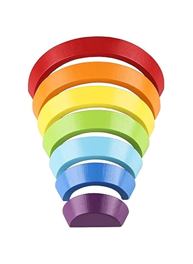 Wooden Rainbow Stacker Nesting Puzzle Blocks - Tunnel Stacking Game Building Creative Color Shape Matching Jigsaw Learning Toy Set Board Early Development Gift for Kids Boy Girl - Image 4