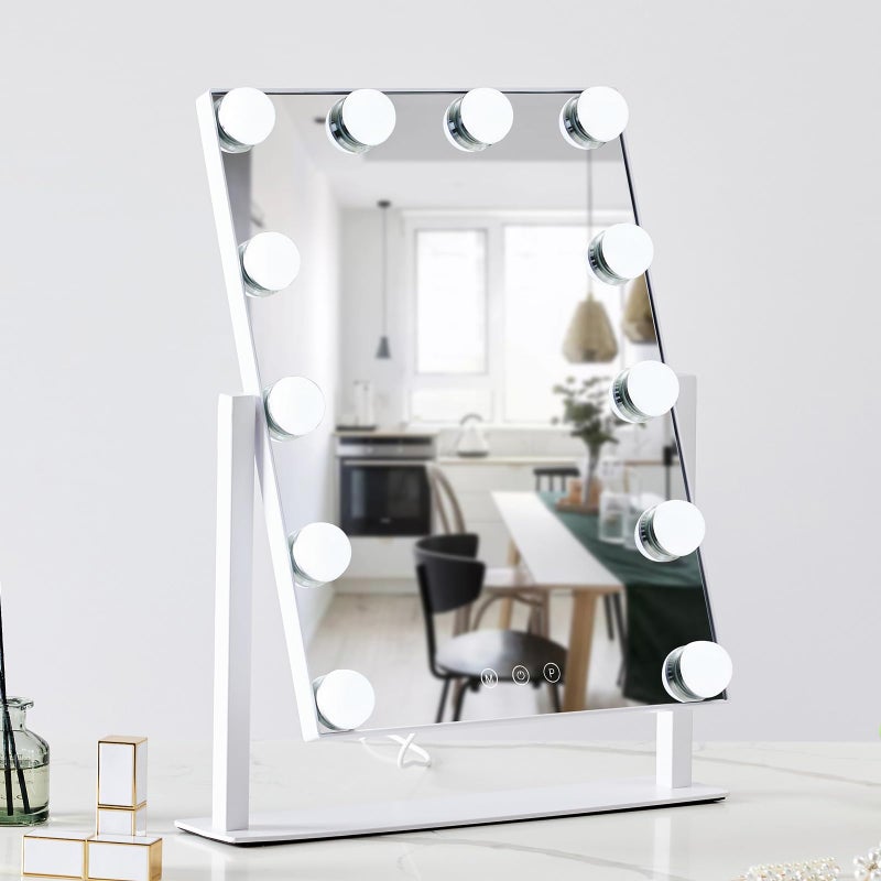 HIEEY Hollywood Vanity Mirror with 12 Dimmable Bulbs Lights, Three Color Lighting Modes, and 5X Magnification, Smart Touch Control, 360Â°Rotation (White,Gift Box) - Image 4