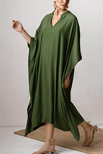 YouKD Women's Long Kaftan Bohemian Beach Swimsuit Cover Up Dress Plus Size Robe A Navy - Image 3