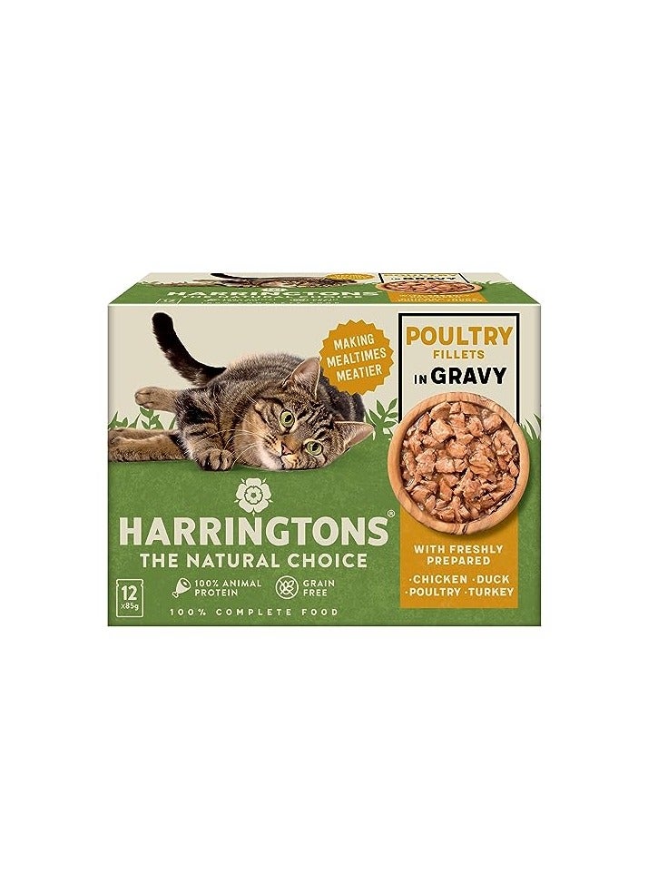 HARRINGTONS Complete Wet Pouch Grain Free Hypoallergenic Adult Cat Food Poultry in Gravy Pack 12x85g - Chicken, Duck, Poultry & Turkey - Making Mealtimes Meatier - Image 3