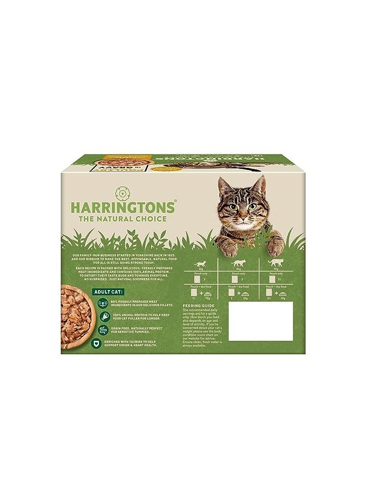 HARRINGTONS Complete Wet Pouch Grain Free Hypoallergenic Adult Cat Food Poultry in Gravy Pack 12x85g - Chicken, Duck, Poultry & Turkey - Making Mealtimes Meatier