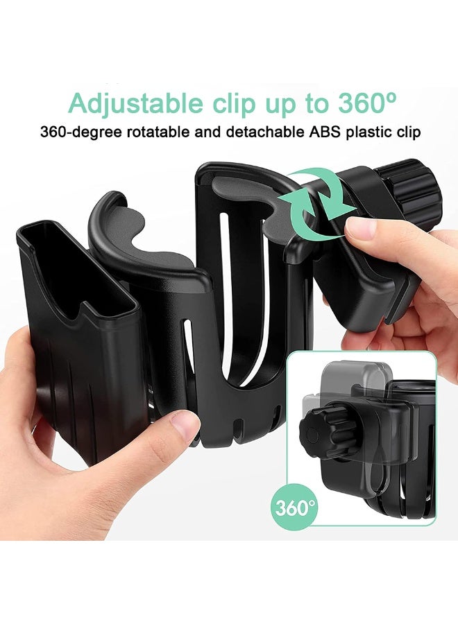 المحمل الثنائي المتكامل للكوب مع قاعدة محمل الهاتف للعربة الأطفال والدراجة والكرسي المتحرك والدراجة الهوائية، قابل للدوران بزاوية 360 درجة - اللون الأسود - Image 3