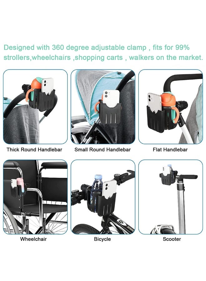 المحمل الثنائي المتكامل للكوب مع قاعدة محمل الهاتف للعربة الأطفال والدراجة والكرسي المتحرك والدراجة الهوائية، قابل للدوران بزاوية 360 درجة - اللون الأسود - Image 5