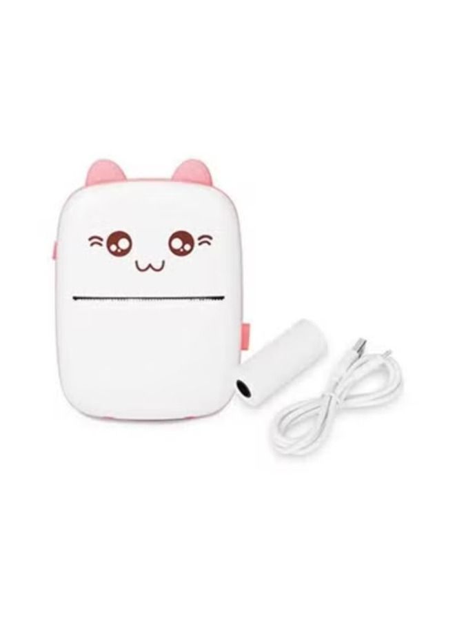 Mini Portable Thermal Printer with 1 Roll Paper Pink/White - Image 1