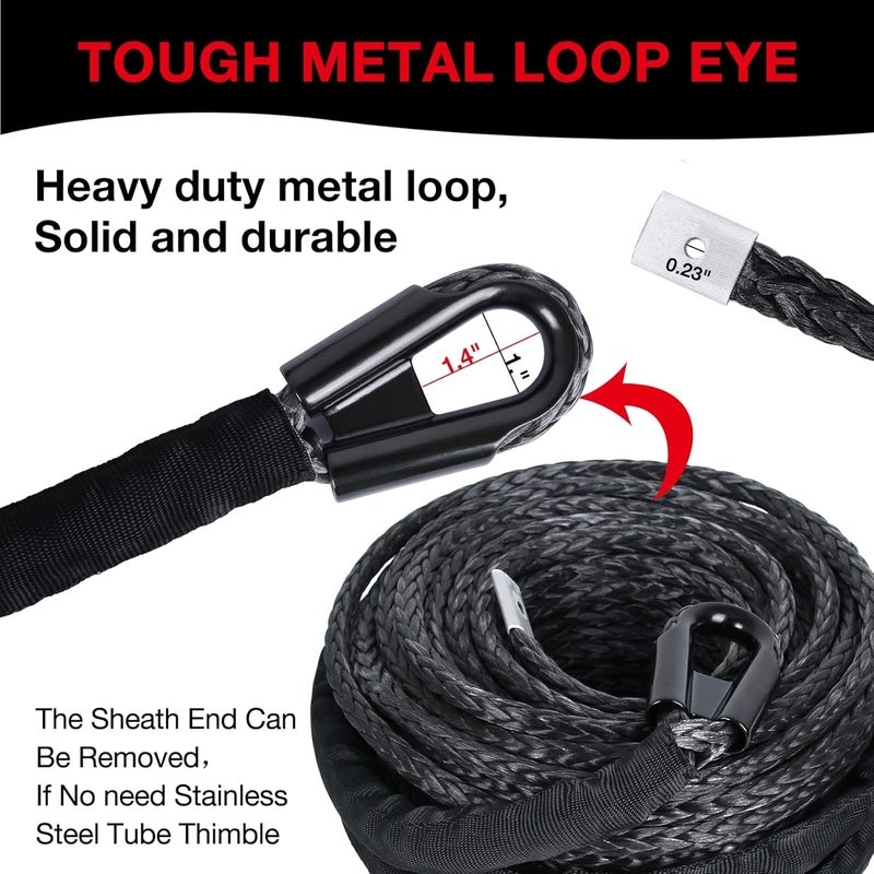 WROUGH 3/8" Synthetic Winch Rope, 3/8 in x 95 Ft 26,500LBs Strength, Heavy Duty Winch Rope Line with Protecting Sleeve and Thimble, Suitable for ATV, SUV, Vehicle (Black) - Image 3