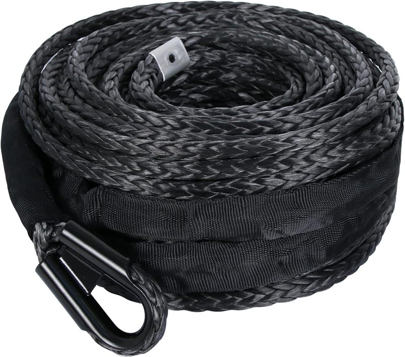 WROUGH 3/8" Synthetic Winch Rope, 3/8 in x 95 Ft 26,500LBs Strength, Heavy Duty Winch Rope Line with Protecting Sleeve and Thimble, Suitable for ATV, SUV, Vehicle (Black) - Image 1