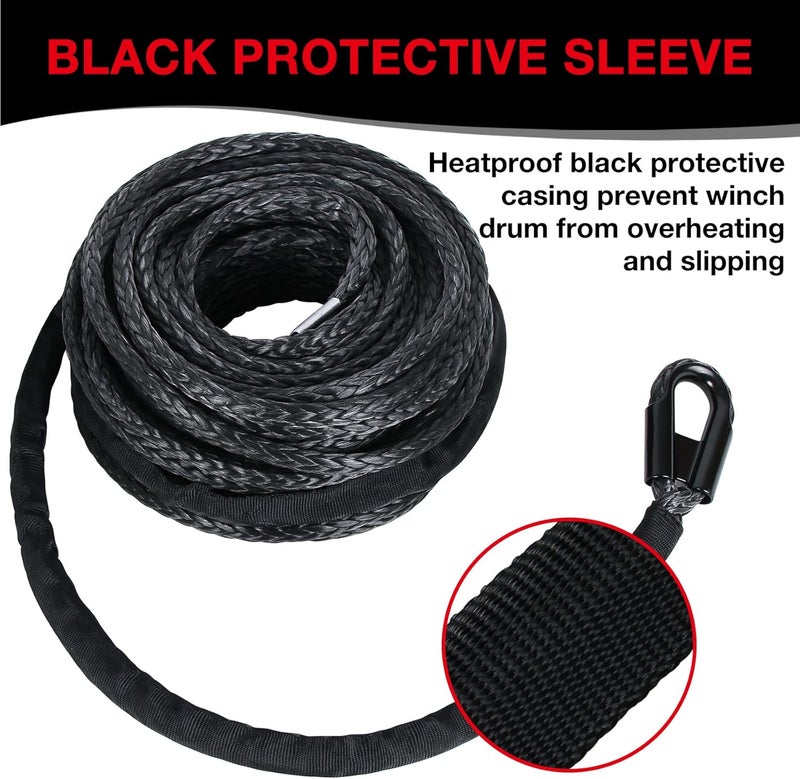 WROUGH 3/8" Synthetic Winch Rope, 3/8 in x 95 Ft 26,500LBs Strength, Heavy Duty Winch Rope Line with Protecting Sleeve and Thimble, Suitable for ATV, SUV, Vehicle (Black) - Image 5