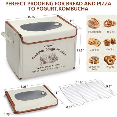 Uoxfill Folding Bread Proofing Box with Temp Control50122 48H Timer Dough Proofer with Metal Rack Proofing Box for Sourdough Bread Baking Pizza Yogurt Kombucha SpaceSaving Easy to Use - Image 3