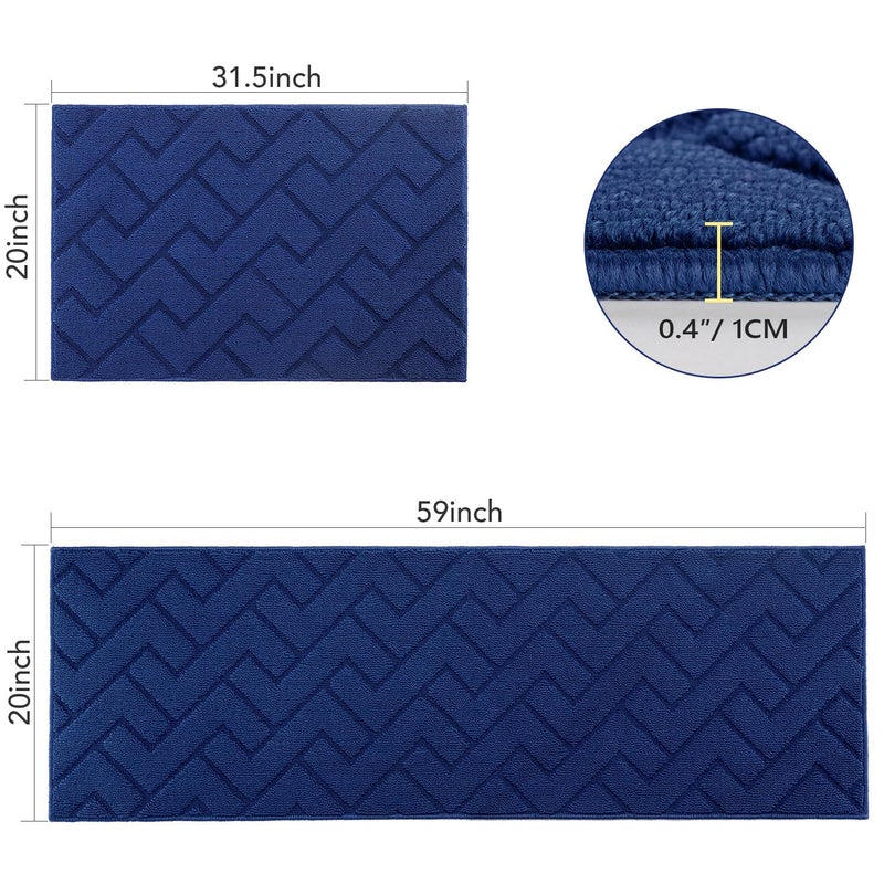 hicorfe Kitchen Runner Rug and Mats Sets,2 Pieces Super Absorbent Polypropylene Non-Slip Rug,Soft Comfort Floor Mat,Washable for Kitchen,Hallway,Office,Sink,Laundry(20" x 32"+20" x 59",Navy Blue) - Image 2