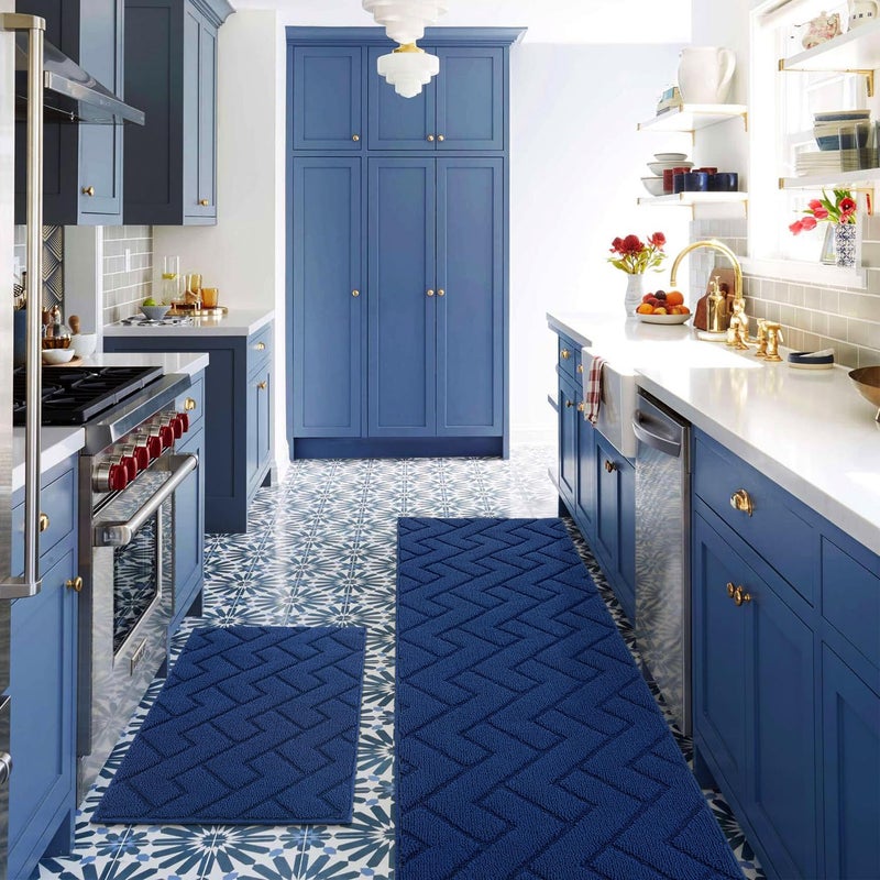 hicorfe Kitchen Runner Rug and Mats Sets,2 Pieces Super Absorbent Polypropylene Non-Slip Rug,Soft Comfort Floor Mat,Washable for Kitchen,Hallway,Office,Sink,Laundry(20" x 32"+20" x 59",Navy Blue) - Image 5