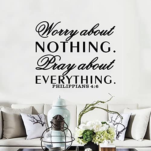 SEATUNE Inspirational Wall Decals, Prayer Wall Decor, Quotes Bible Verse Christian Religious Faith Bedroom Living Room Vinyl Art Decor Home Stickers Worry About Nothing Pray About Everything 18"X15" - Image 1