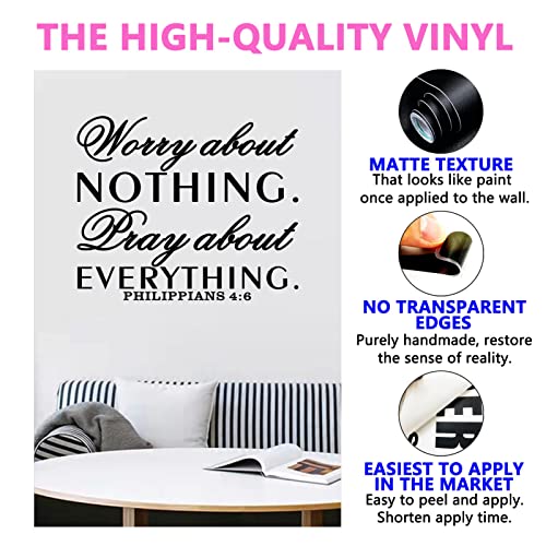 SEATUNE Inspirational Wall Decals, Prayer Wall Decor, Quotes Bible Verse Christian Religious Faith Bedroom Living Room Vinyl Art Decor Home Stickers Worry About Nothing Pray About Everything 18"X15" - Image 2