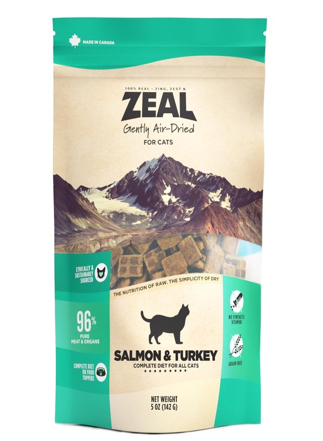 زيل وصفة ZEAL Canada للقطط بسمك السلمون والديك الرومي المجفف بالهواء - غذاء فائق غني بأوميغا 3، بروتين مزدوج، خالٍ من الحبوب، بدون مواد مالئة، تغذية كاملة (سلمون وديك رومي، 5 أونصة) - Image 1
