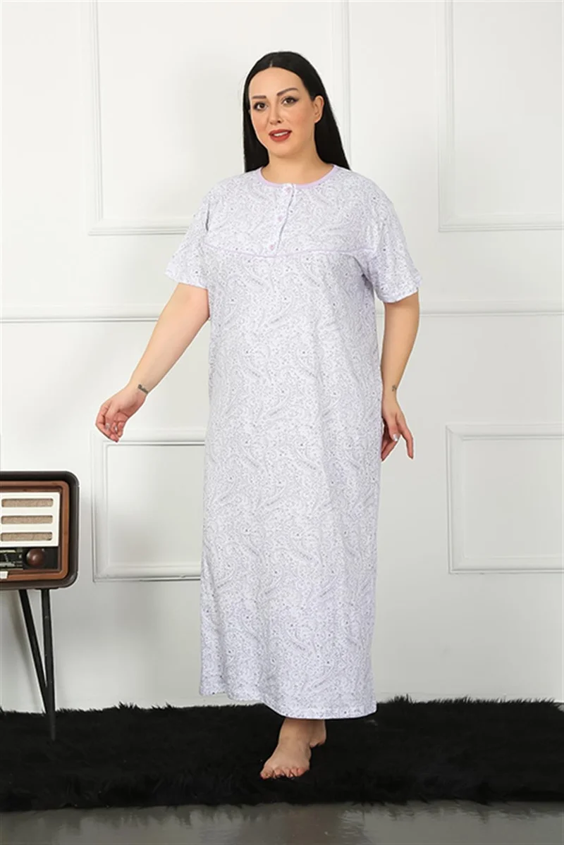 Akbeniz Big Short Sleeve Lilac Mother Nightgown 1353