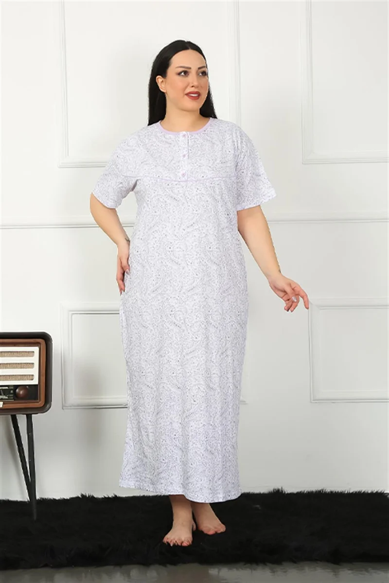 Akbeniz Big Short Sleeve Lilac Mother Nightgown 1353