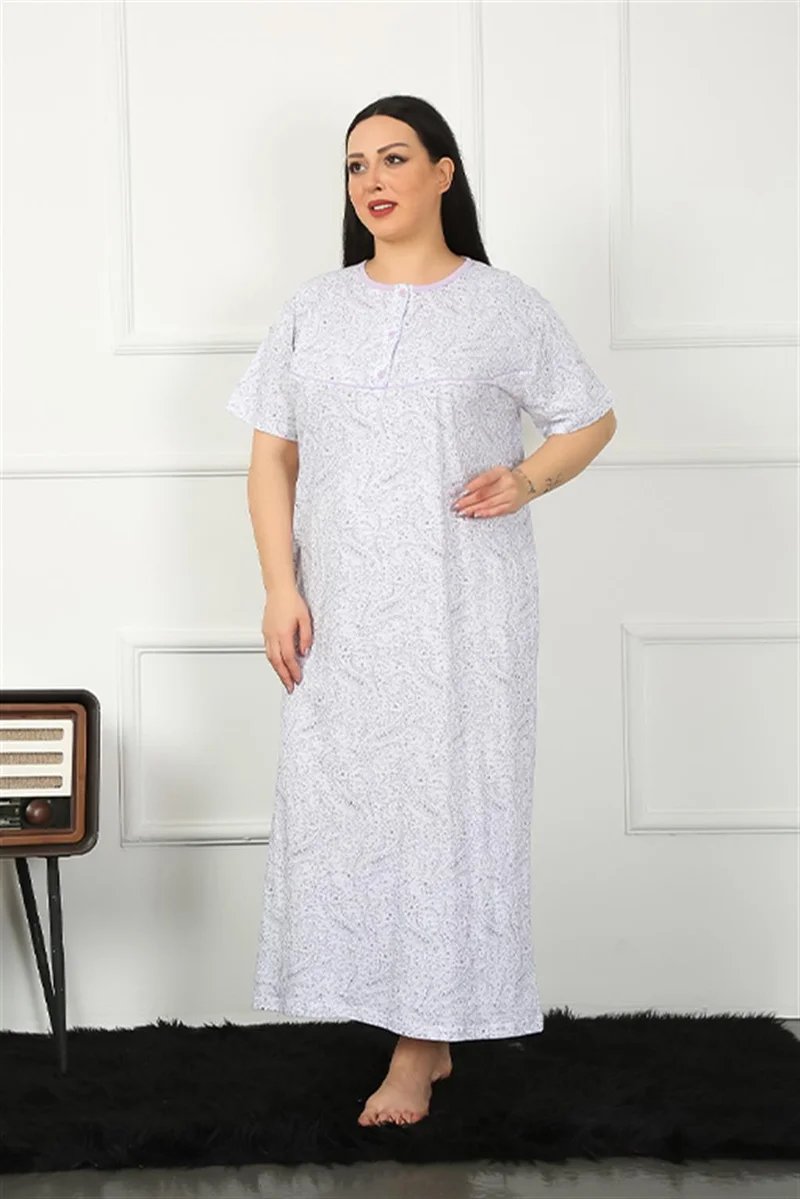 Akbeniz Big Short Sleeve Lilac Mother Nightgown 1353