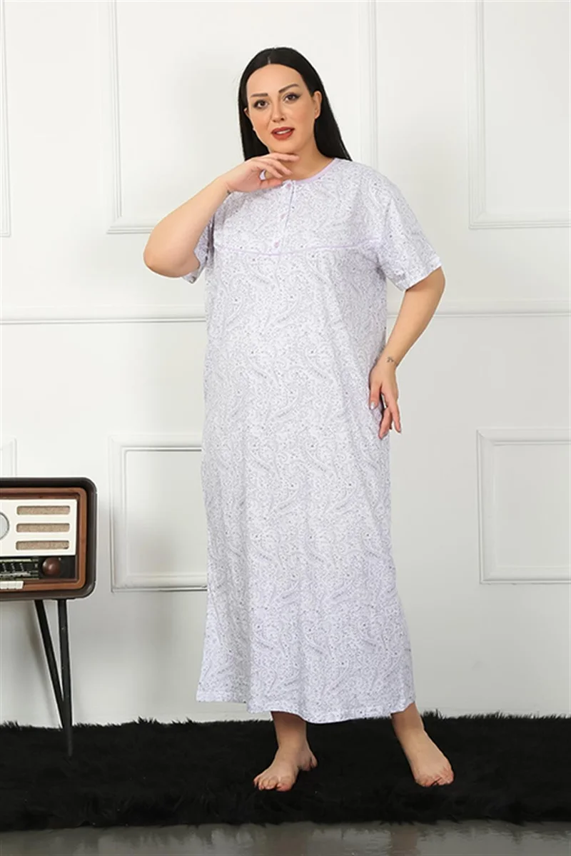 Akbeniz Big Short Sleeve Lilac Mother Nightgown 1353