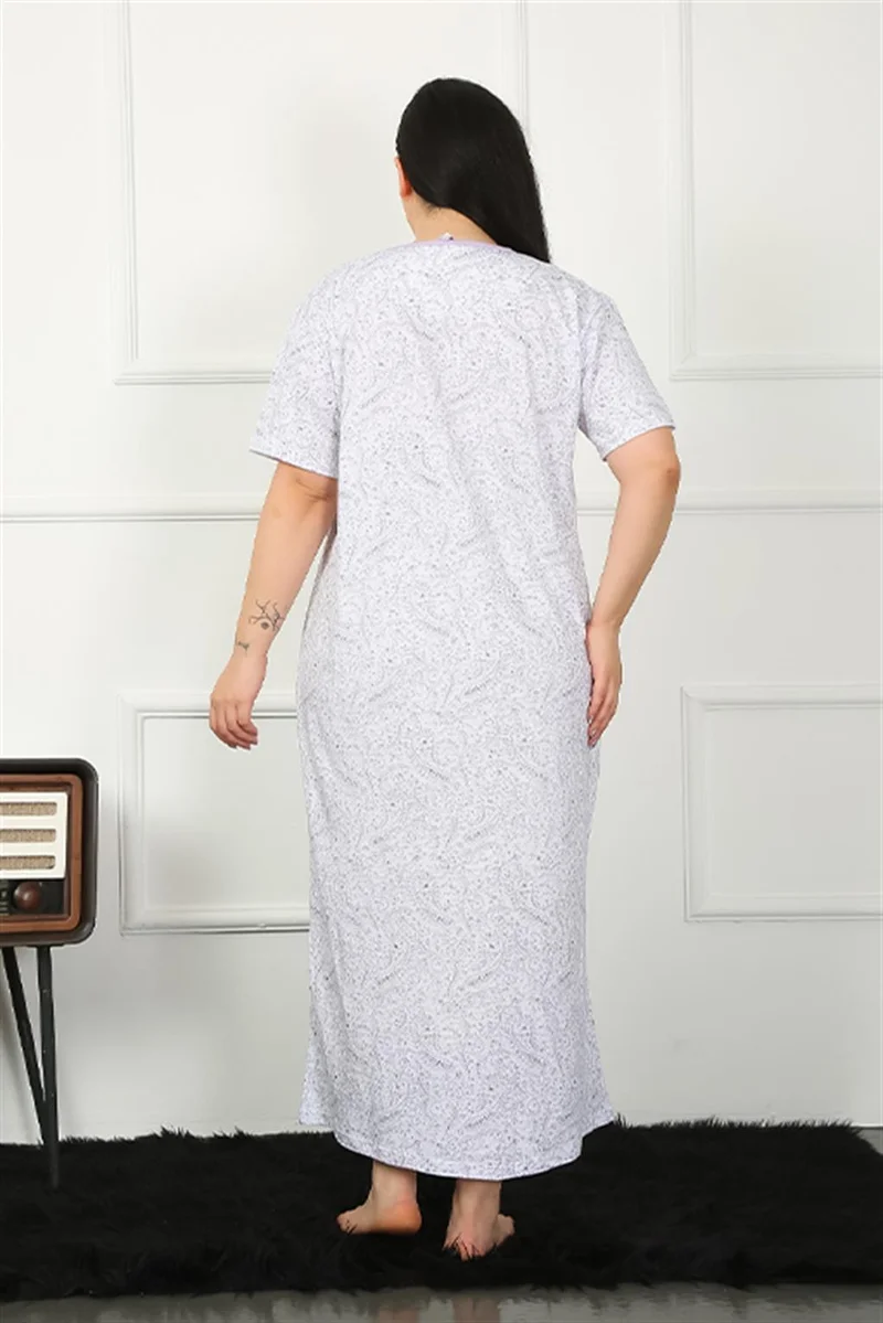 Akbeniz Big Short Sleeve Lilac Mother Nightgown 1353