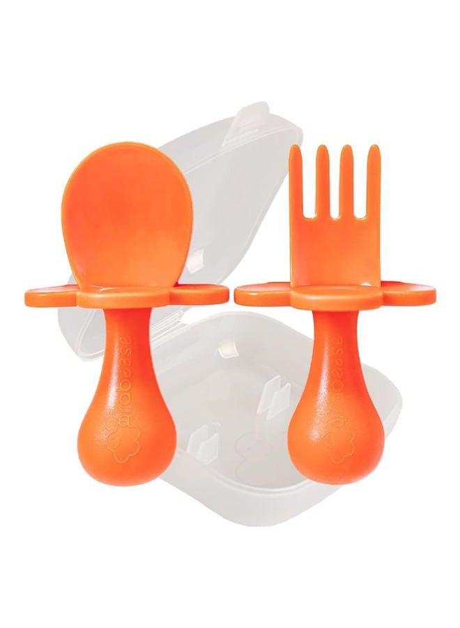 Grabease Baby and Toddler Self-Feeding Utensils – Spoon and Fork Set for Baby-Led Weaning – Made of Non-Toxic Plastic – Featuring Protective Barriers to Prevent Choking and Gagging - Image 1