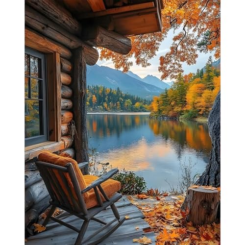 Camocin Paint by Numbers Kit for Adults Autumn Landscape Adult Paint by Number Kits on Canvas Without Frame for Beginner Mountains Lake Oil Painting by Numbers Kit for Gift Home Wall Decor 16x20 Inch - Image 1
