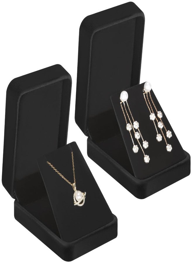 LETURE 2 Pieces Velvet Jewelry Gift Boxes for Necklace Pendant Earring Bracelet, Small Jewelry Storage Display Case for Christmas Wedding Engagement Birthday Anniversary (Black) - Image 1