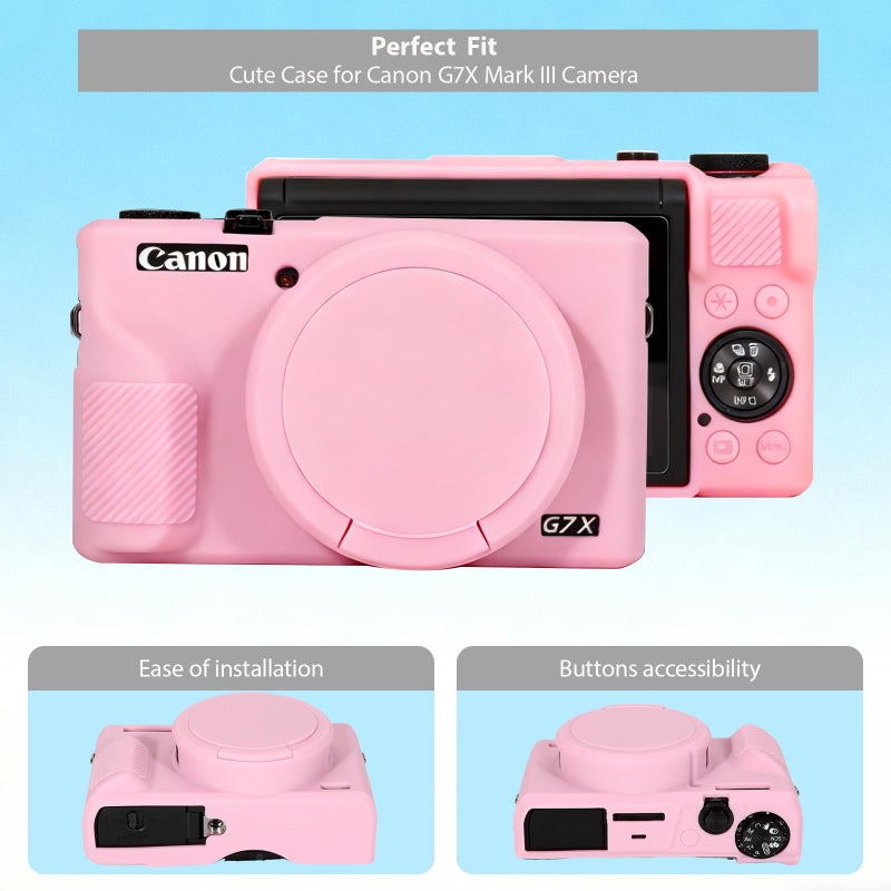 Frevyve Case for Canon G7X Mark III Camera, Soft Silicone Protective Case, Powershot G7X Mark III Sleeve with Removable Lens Cover & Screen Protector Accessories, Slim Fit, Anti-Scratch (Pink) - Image 3