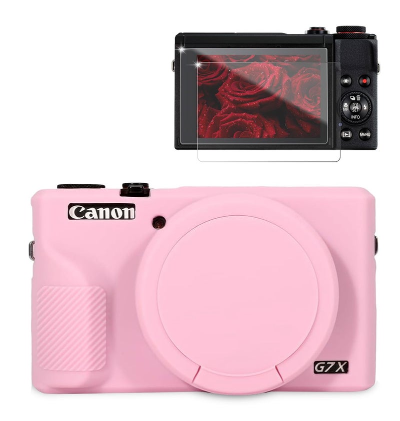Frevyve Case for Canon G7X Mark III Camera, Soft Silicone Protective Case, Powershot G7X Mark III Sleeve with Removable Lens Cover & Screen Protector Accessories, Slim Fit, Anti-Scratch (Pink) - Image 1