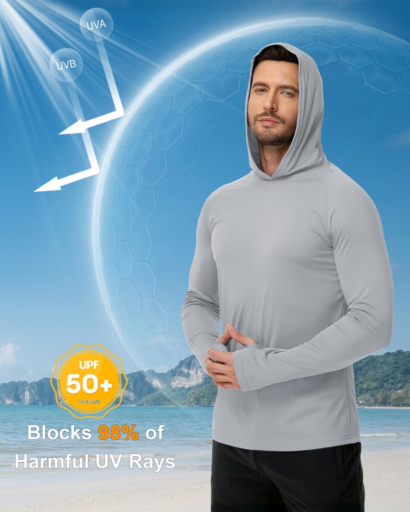 Boladeci Mens Rash Guard Long Sleeve Sun Protection Shirts Fishing Hoodies Swim Shirt UPF 50+ UV Protection Dry Fit Summer SPF Fishing Gear Gray XL - Image 3