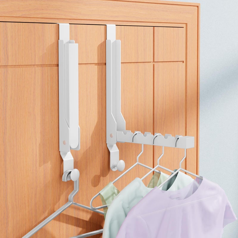 BAKON 2 Pack Over The Door Hanger Folding Clothes Drying Rack, Folding Hanging Coat Rack for Indoor Laundry Room Compact Small Space Foldable Portable Clothing Hanger Hook Collapsible (Wihte-2(Upgraded)) - Image 2