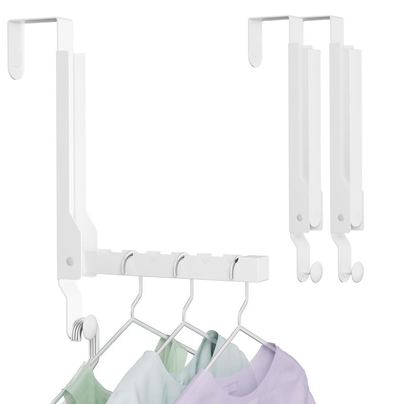 BAKON 2 Pack Over The Door Hanger Folding Clothes Drying Rack, Folding Hanging Coat Rack for Indoor Laundry Room Compact Small Space Foldable Portable Clothing Hanger Hook Collapsible (Wihte-2(Upgraded)) - Image 1
