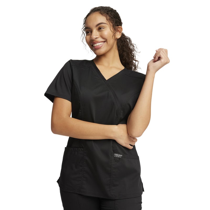 Cherokee WW Revolution by Cherokee WW610 Women's Mock Wrap Scrub Top, Black, M - Image 3
