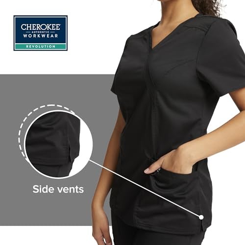 Cherokee WW Revolution by Cherokee WW610 Women's Mock Wrap Scrub Top, Black, M - Image 5