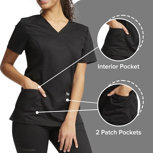 Cherokee WW Revolution by Cherokee WW610 Women's Mock Wrap Scrub Top, Black, M - Image 4