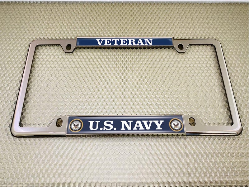 BestLicensePlateFrames U.S. Navy Veteran Chrome Metal License Plate Frame with Eagle and Anchor Logo - Image 4
