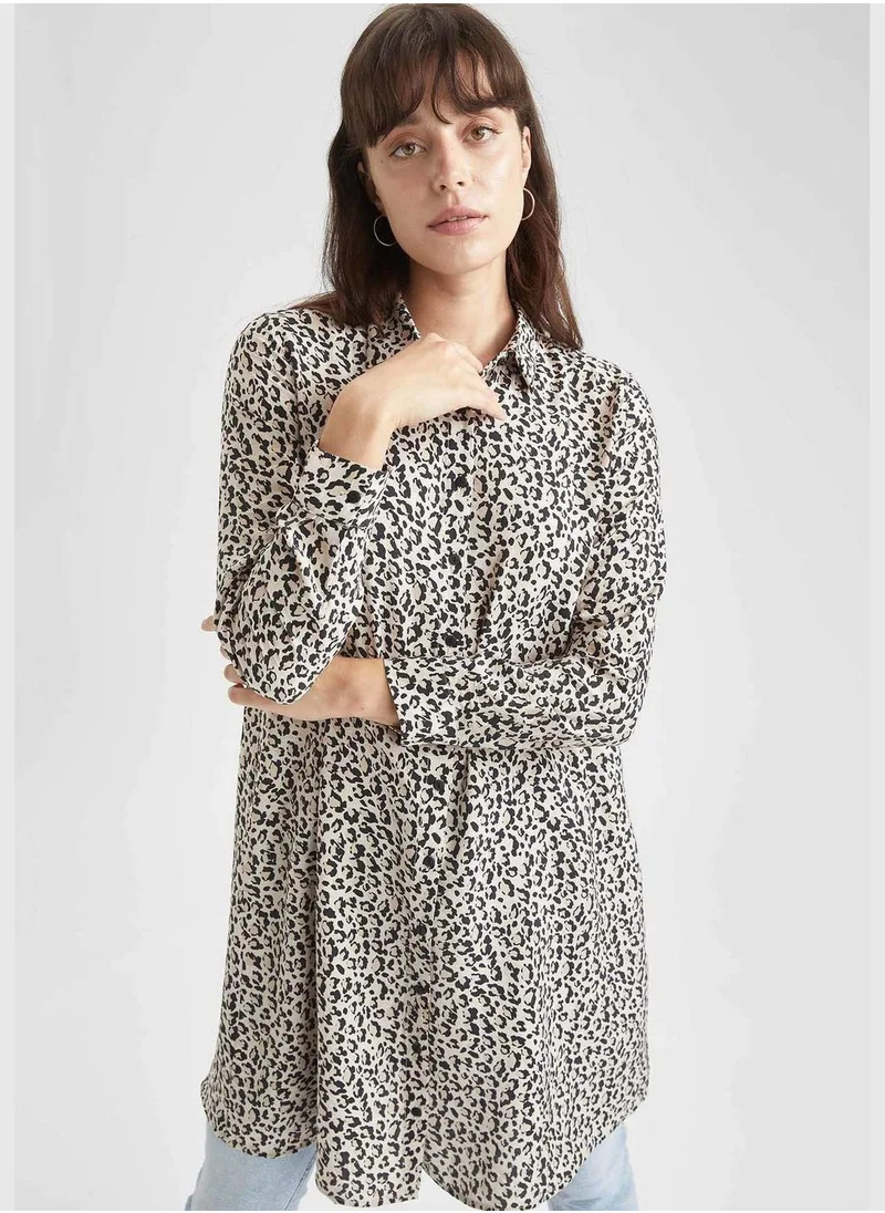 DeFacto Relax Fit A-Line Cut Leopard Print Long Sleeve Tunic Shirt